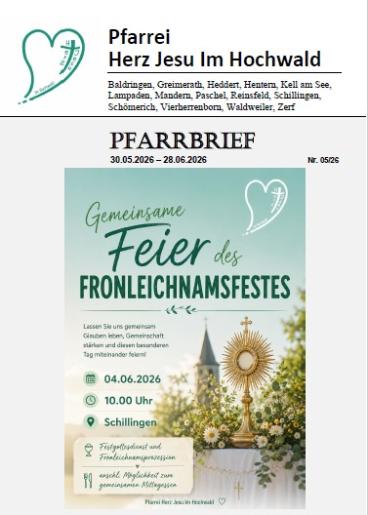 Deckblatt Pfarrbrief der Pfarrei Herz Jesu Im Hochwald