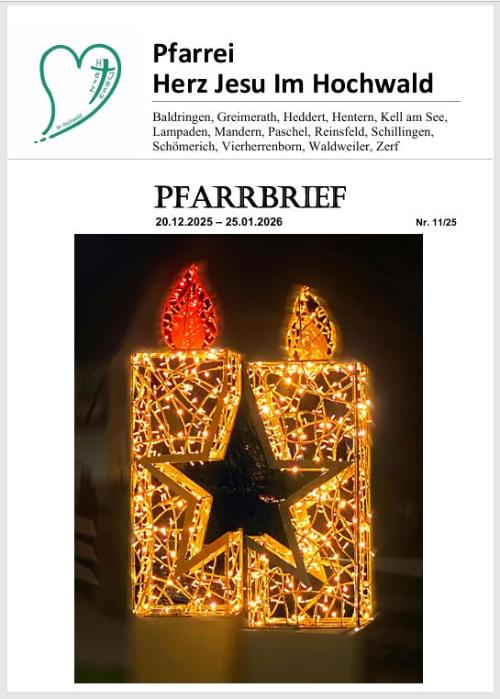 Das Titelbild zeigt zwei leuchtende Weihnachtskerzen aus goldenem Draht mit roten Flammen und einem schwarzen Stern in der Mitte