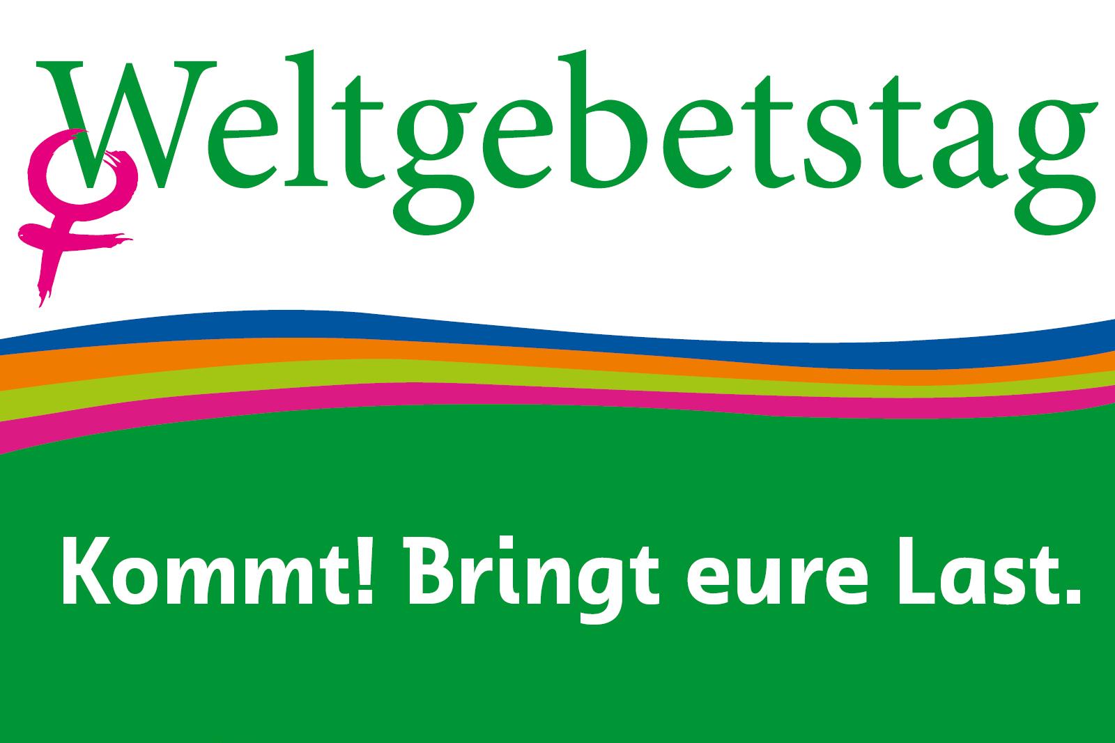 Ein farbiges Plakat kündigt den Weltgebetstag 2026 mit dem Motto „Kommt! Bringt eure Last.“ sowie dem Schwerpunktland Nigeria am 6. März 2026 an.