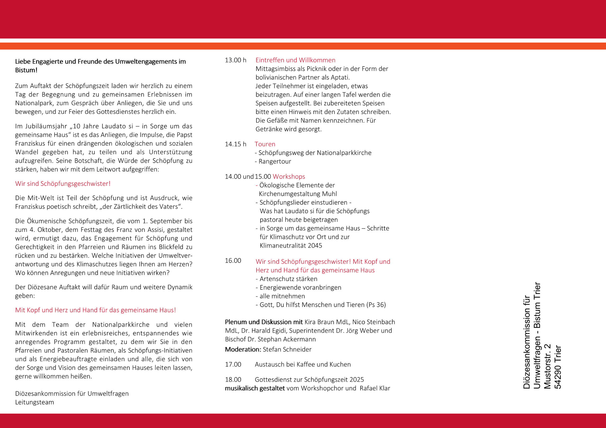 Einladungsflyer Schöpfungszeit 2 (c) Diözesankommission für Umweltfragen Einladungsflyer Schöpfungszeit 2