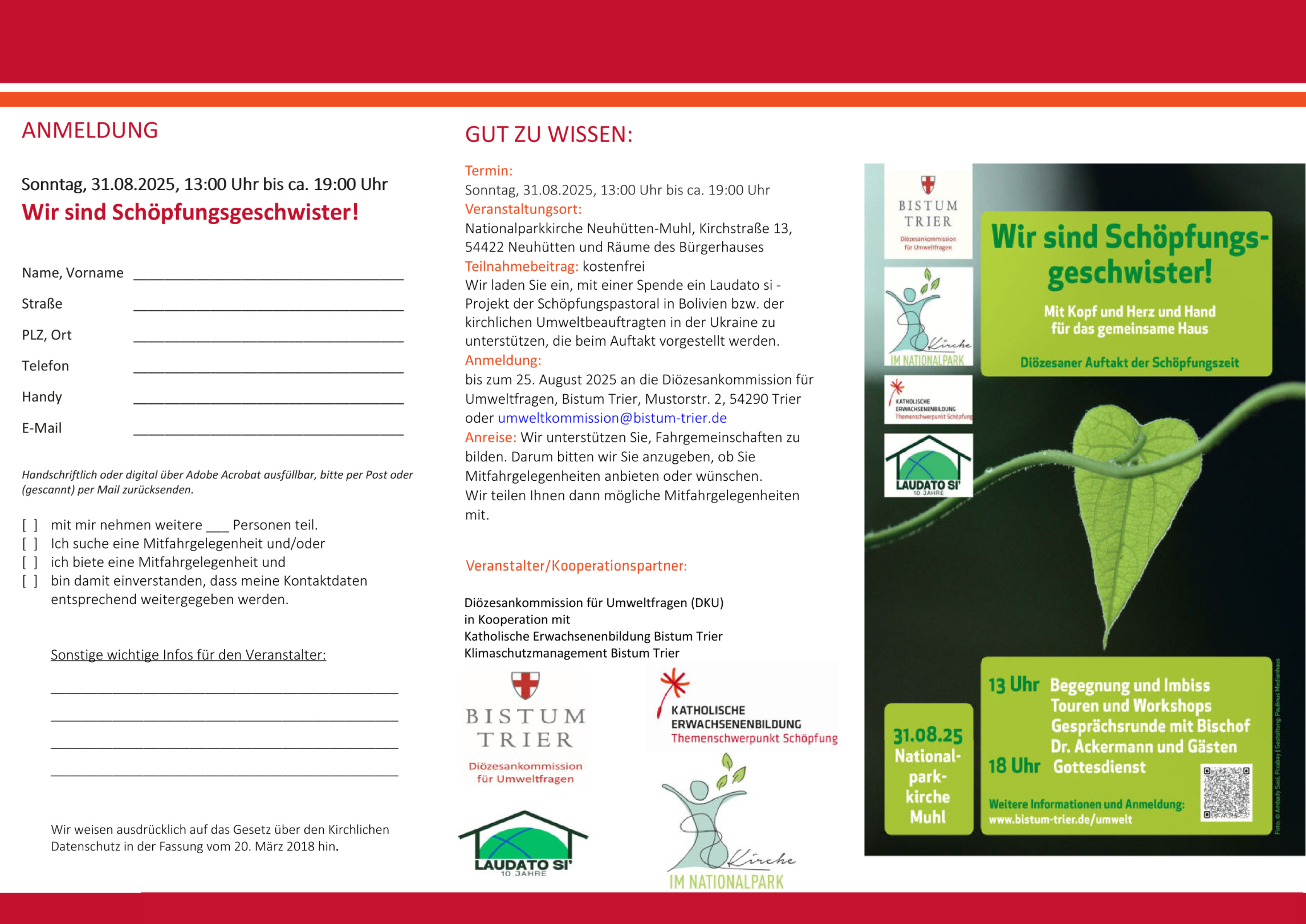 Einladungsflyer Schöpfungszeit 1 (c) Diözesankommission für Umweltfragen Einladungsflyer Schöpfungszeit 1