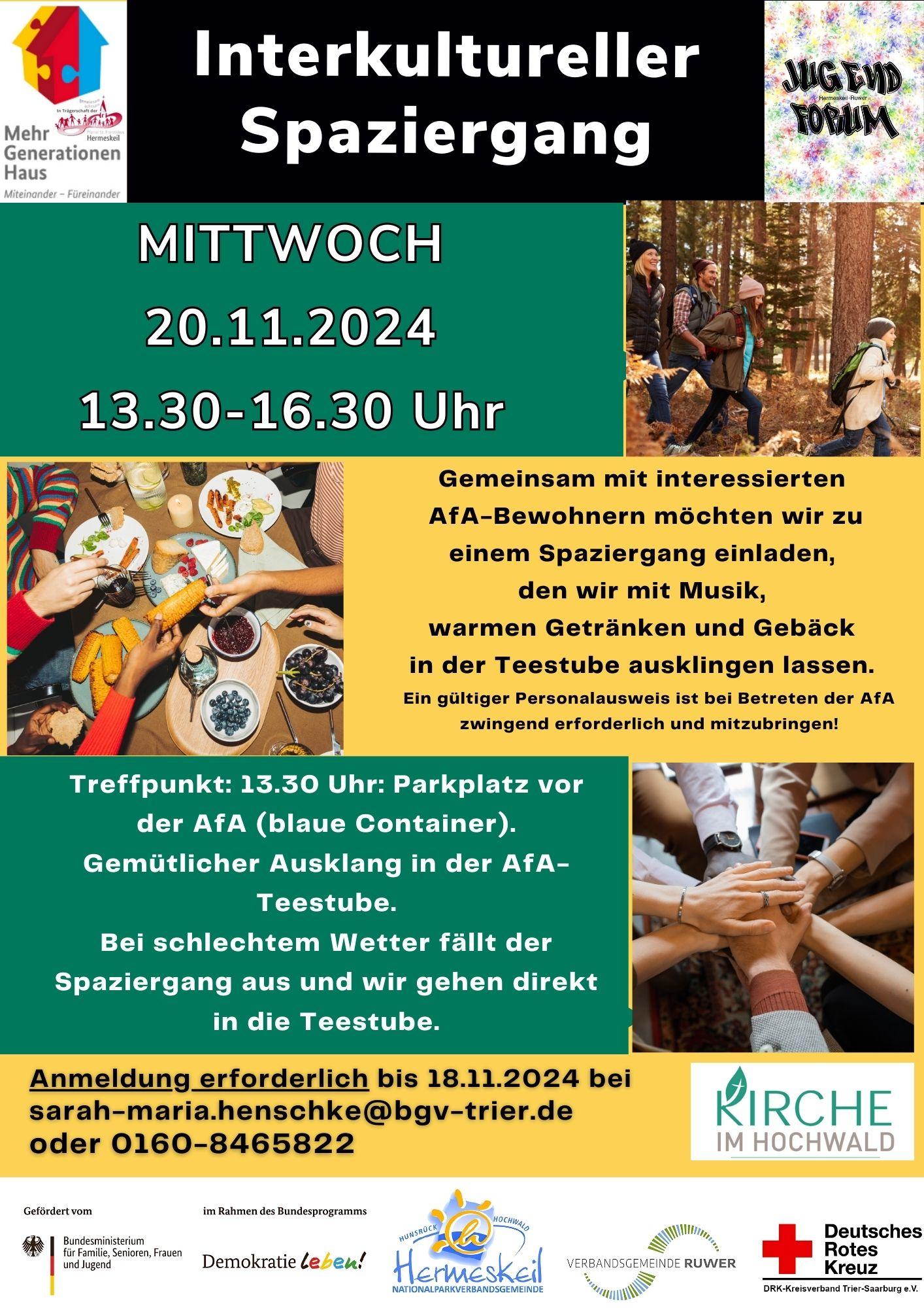 Plakat Interkultureller Spaziergang mit gemeinsamen Ausklang in der Teestube der AfA Hermeskeil